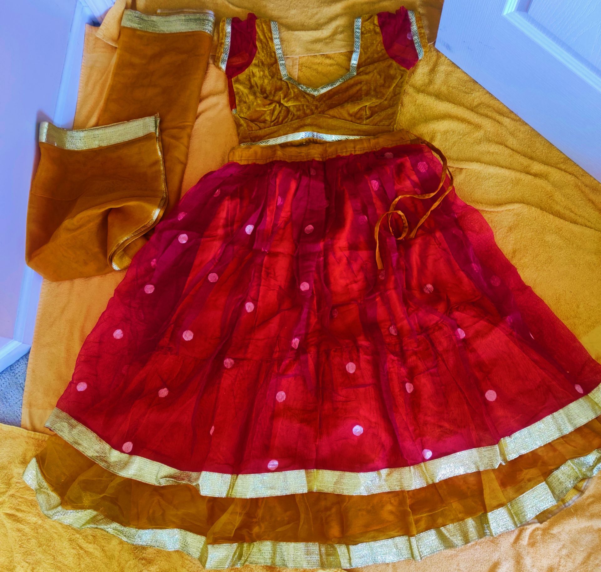 Gorgeous Rose Gold, Red and Gold Lehenga Choli with Dupatta - 3-