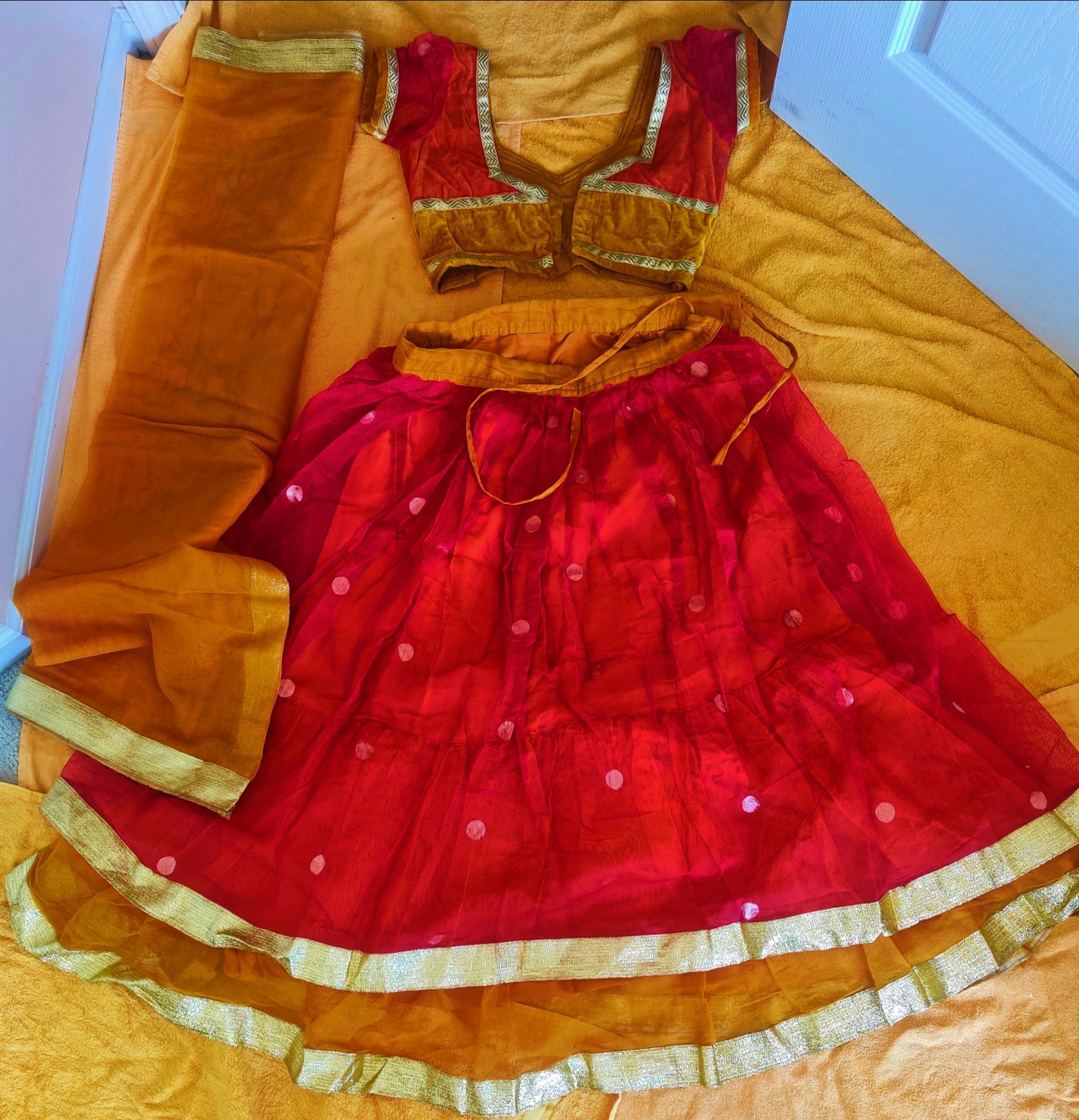 Gorgeous Rose Gold, Red and Gold Lehenga Choli with Dupatta - 3- - photo 2