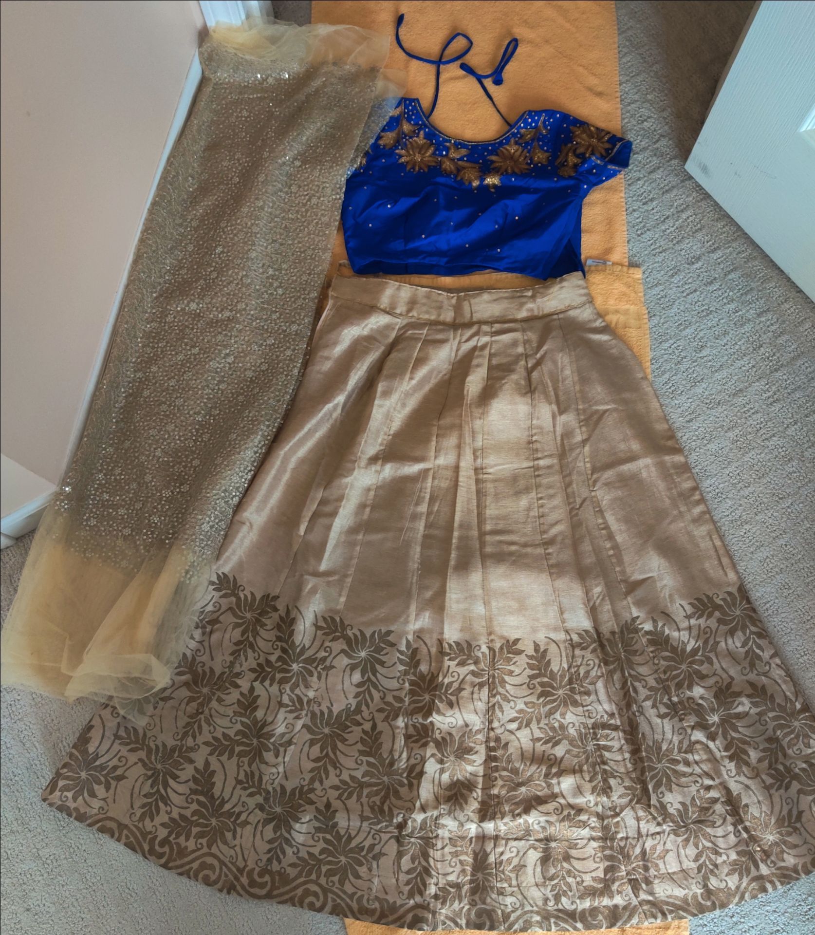 Stunning Royal Blue & Gold Lehenga Choli Set with Shimmer Dupatt