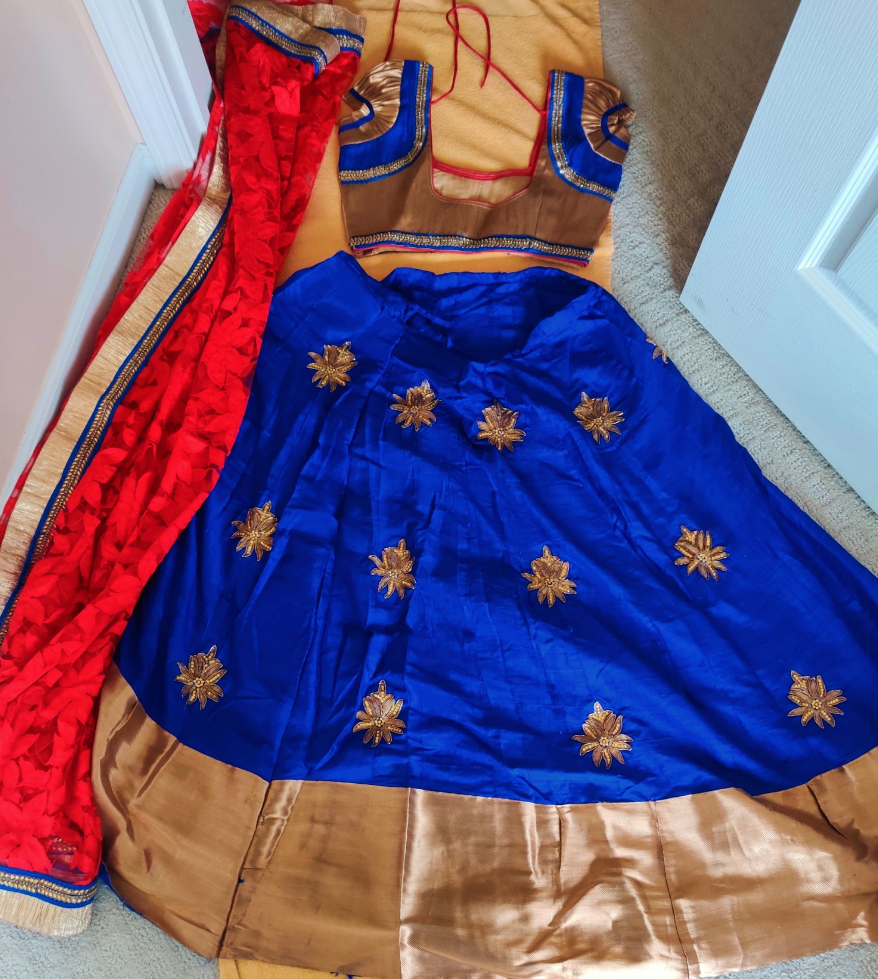 Royal Blue Lehenga Choli Set w/ Red Dupatta - Like New