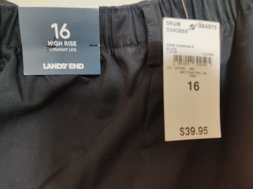 New Lands' End Women's Black High-Rise Straight Trousers w/ Belt