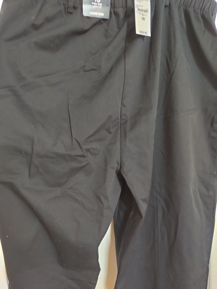 New Lands' End Women's Black High-Rise Straight Trousers w/ Belt - photo 3