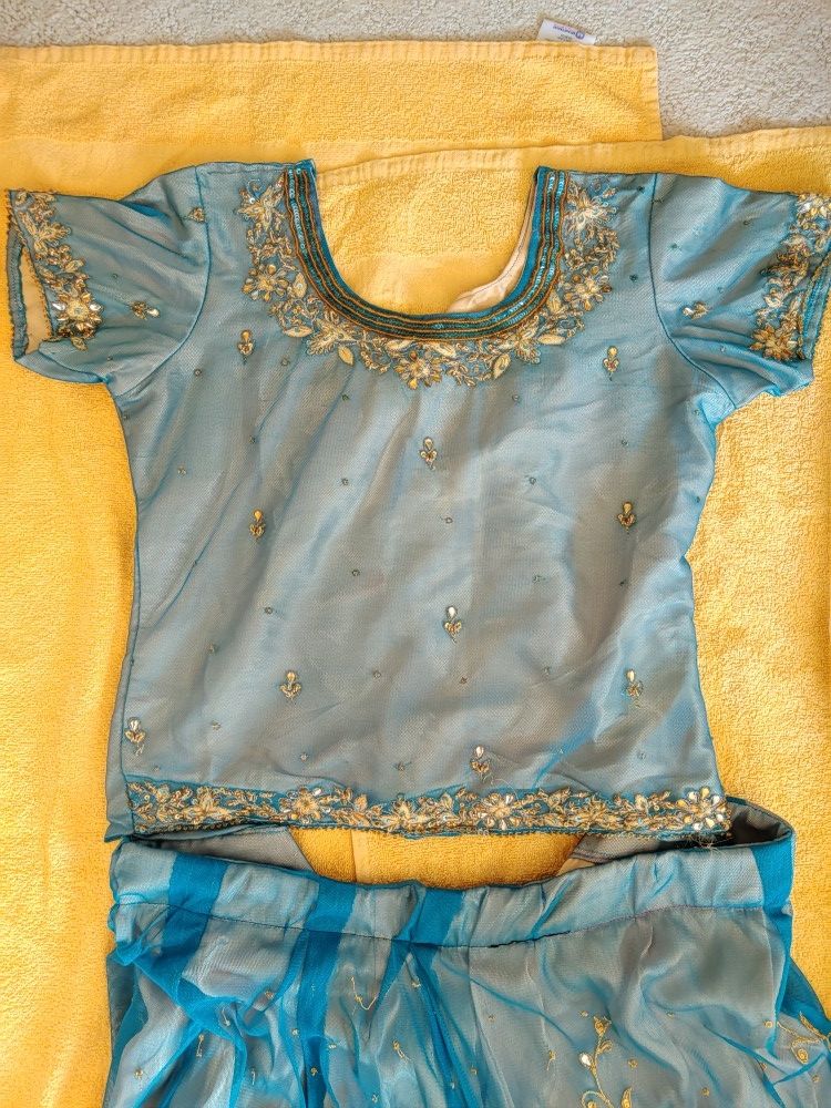 Stunning Blue and Gold Embellished Lehanga Choli Set