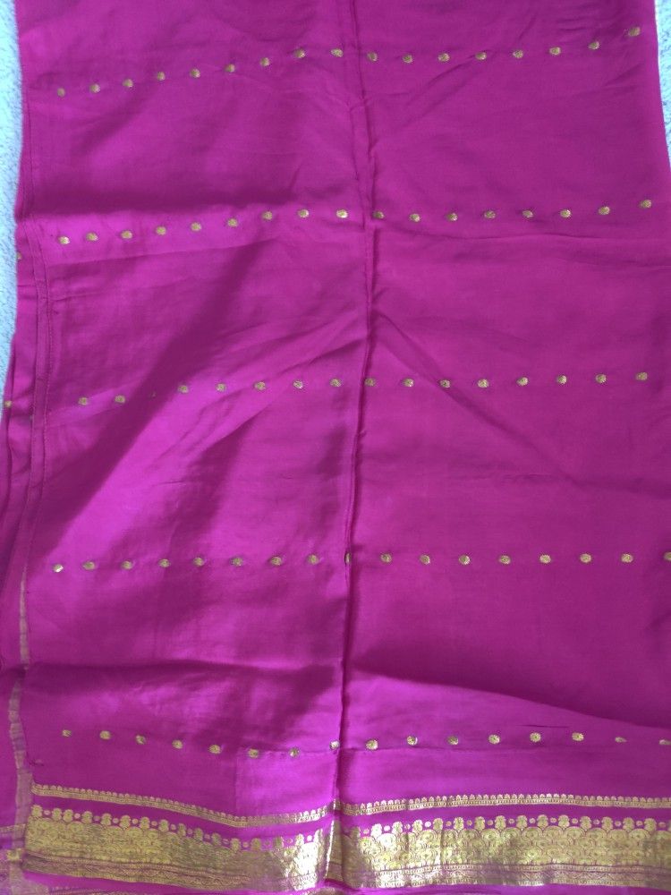 Fuschia Pink Silk Saree with Gold Zari Border - Barely Used