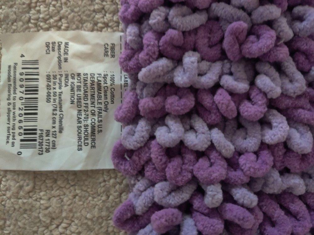 Plush Purple Chenille Bath Rug - New, Never Used