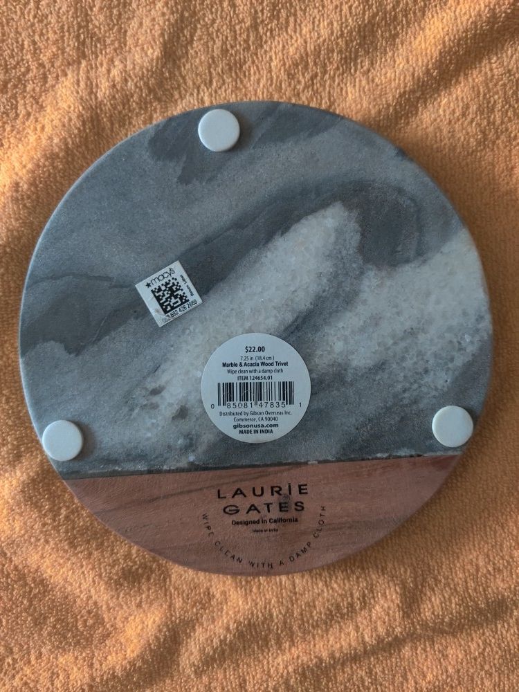 Brand New-Laurie Gates Marble & Wood Trivet – 8” - photo 2