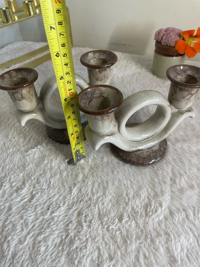 Vintage Brass Ceramic Wood Candle Holder Collection image indicator(6)