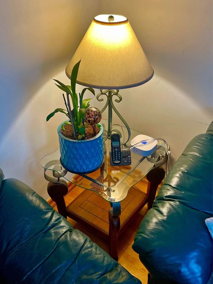 Antique Glass Top Table with Carved Wood Legs