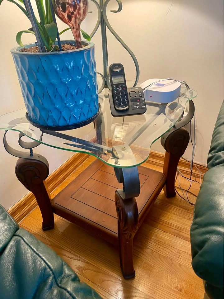 Antique Glass Top Table with Carved Wood Legs - photo 2
