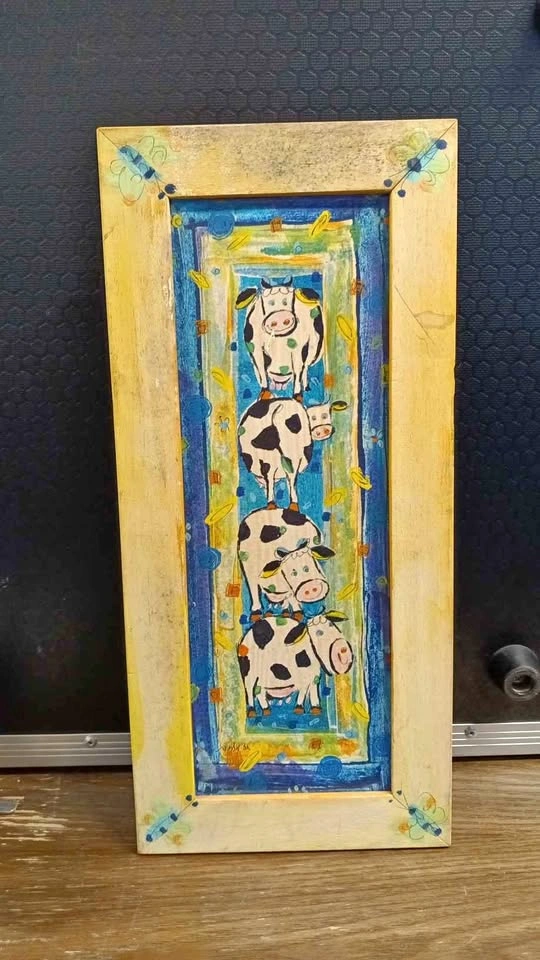 Whimsical Stacked Cow Folk Art Framed Print