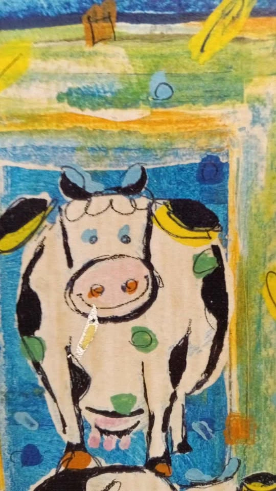 Whimsical Stacked Cow Folk Art Framed Print - photo 2