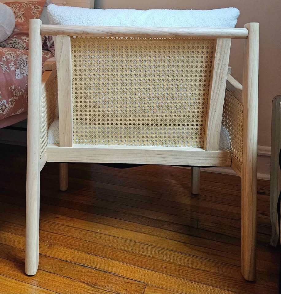 Accent Chair, Lounge Chair, Boucle/Wood/ Rattan - photo 2