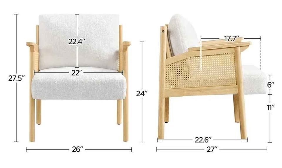 Accent Chair, Lounge Chair, Boucle/Wood/ Rattan - photo 3