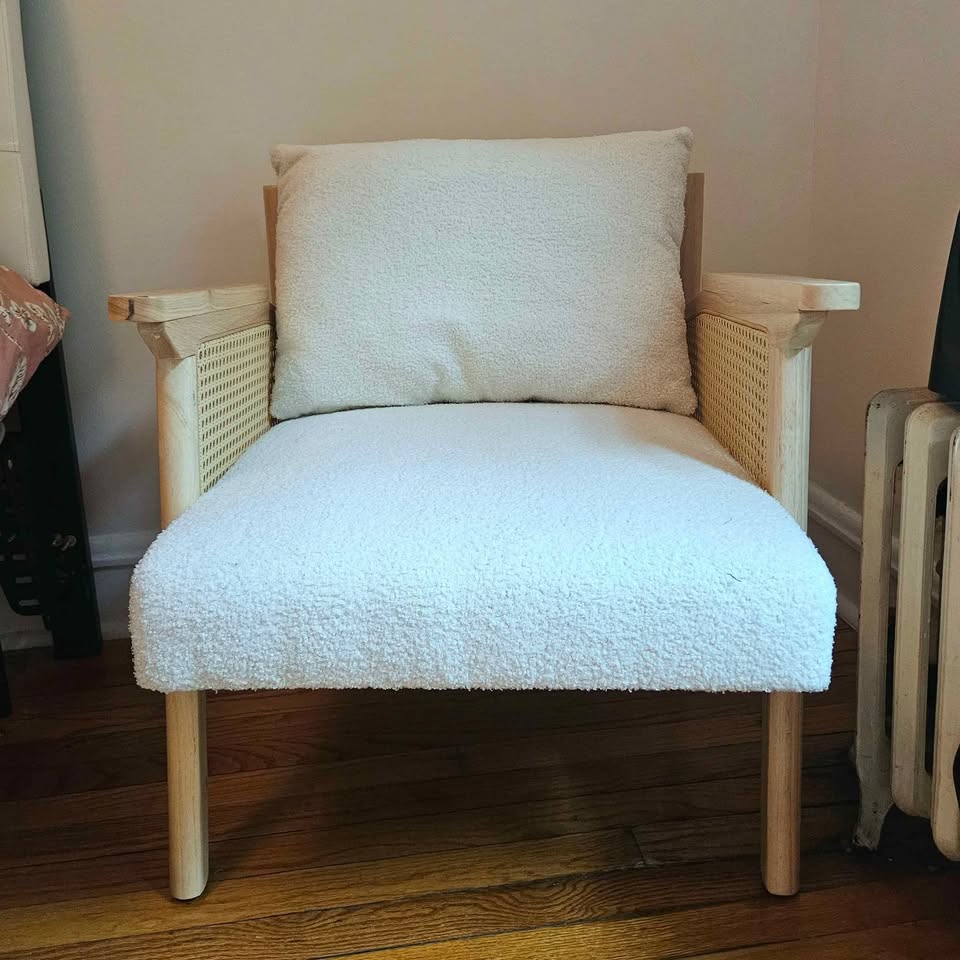 Accent Chair, Lounge Chair, Boucle/Wood/ Rattan - photo 4