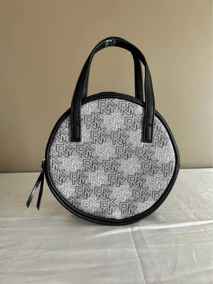 DKNY Round Monogram Striped Crossbody Bag Black White Gray - photo 2