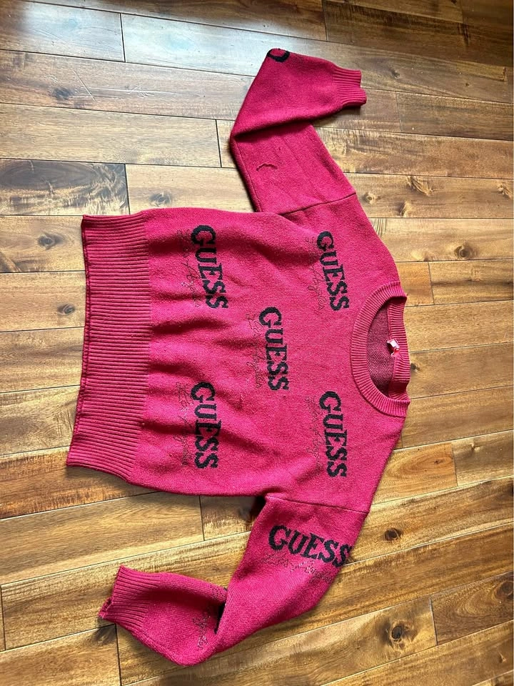Guess Red All Over Logo Knit Sweater Medium