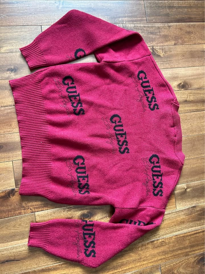 Guess Red All Over Logo Knit Sweater Medium - photo 2