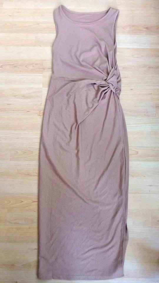 Warm Beige Ribbed Knot Front Maxi Dress Size S or M