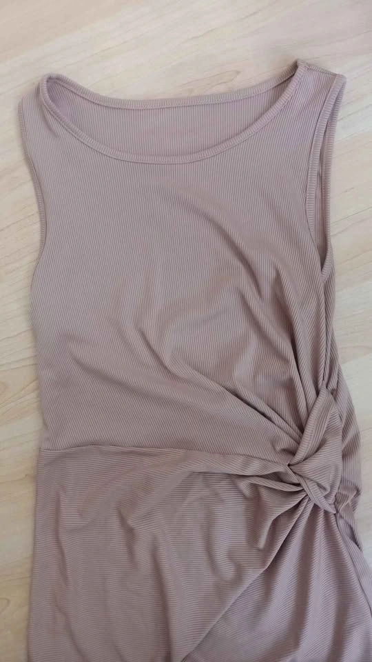Warm Beige Ribbed Knot Front Maxi Dress Size S or M - photo 2