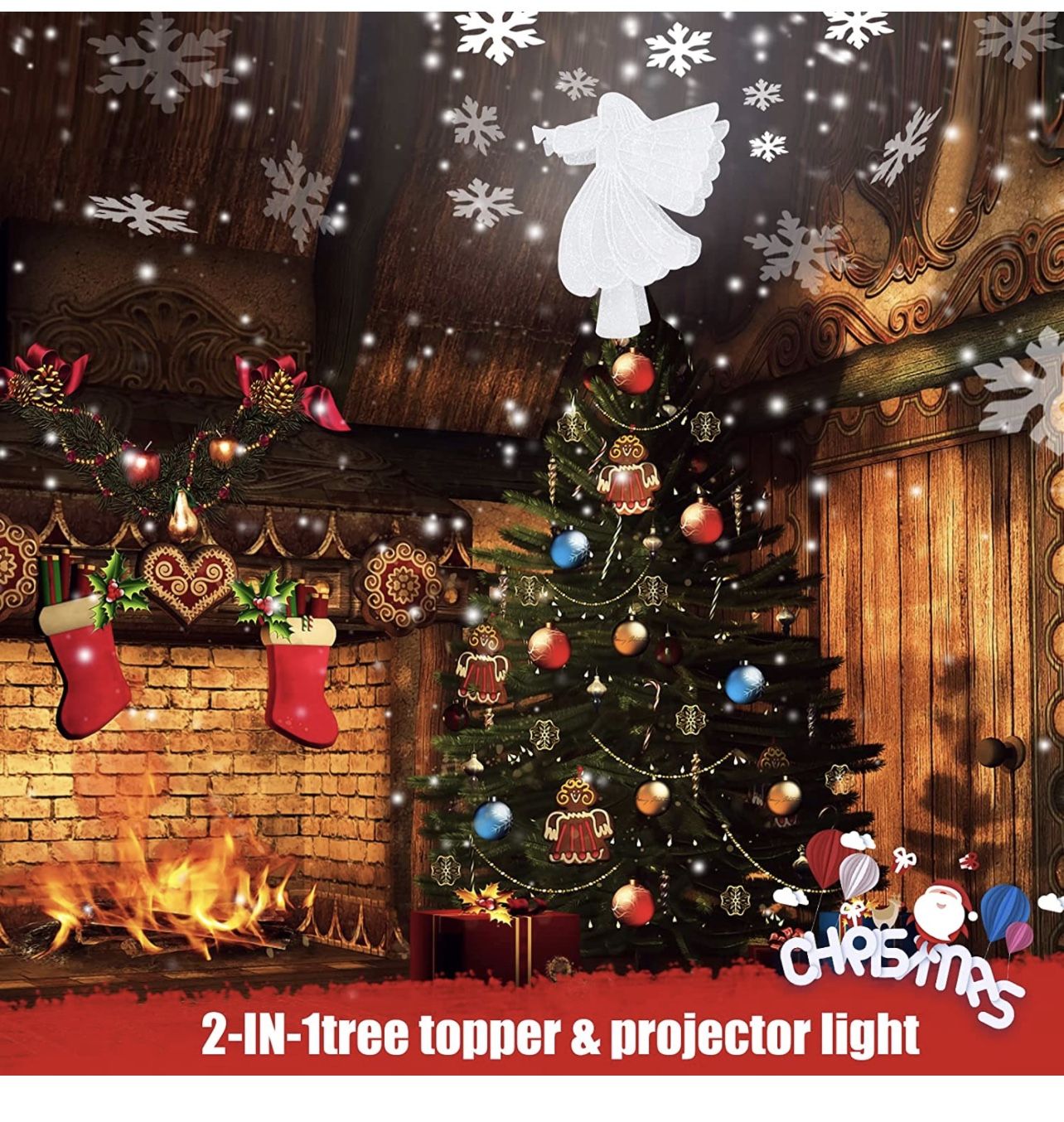 2-in-1 Angel Tree Topper with Rotating Snowflake - photo 2