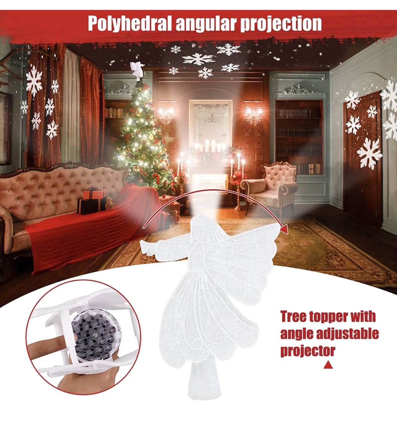 2-in-1 Angel Tree Topper with Rotating Snowflake - photo 3