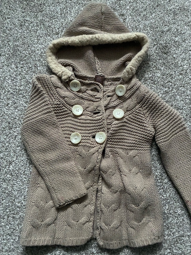 Old Navy 3T Cable Knit Hooded Cardigan Fuzzy Hood