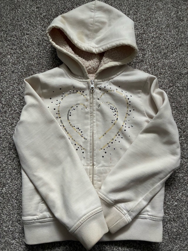 Children's Place Girls Cream Sherpa Lined Sequin Zip Up Hoo