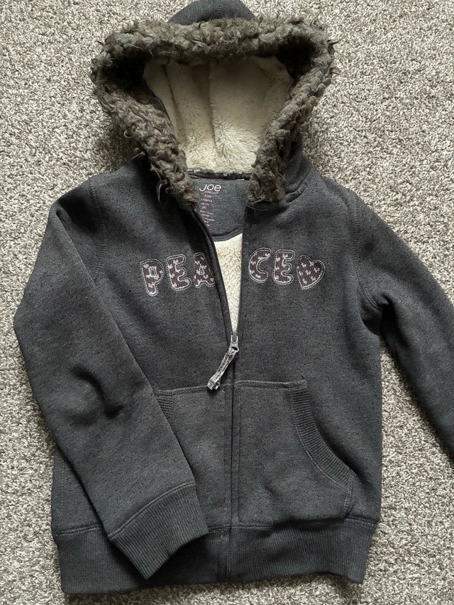 Joe Fresh Kids Hoodie Faux Fur Hood Peace Design Size 8