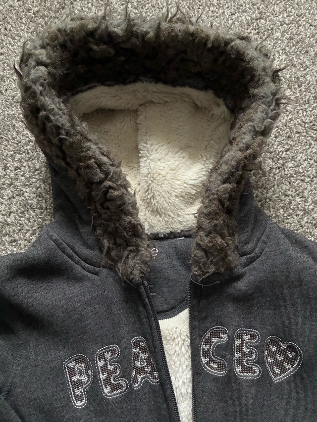 Joe Fresh Kids Hoodie Faux Fur Hood Peace Design Size 8 - photo 3
