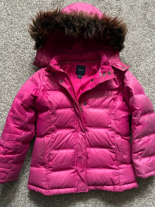 GapKids Pink Puffer Jacket S/P (6-7) Faux Fur Hood