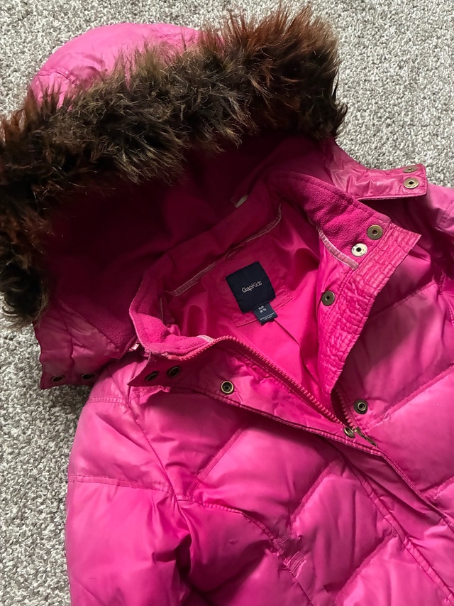 GapKids Pink Puffer Jacket S/P (6-7) Faux Fur Hood - photo 3
