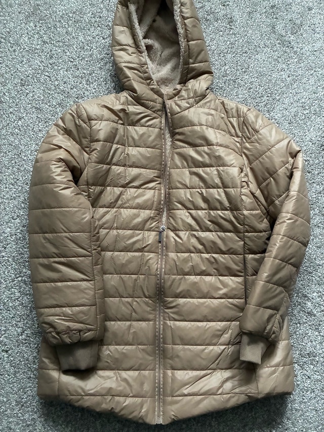 Tan Hooded Puffer Jacket Small