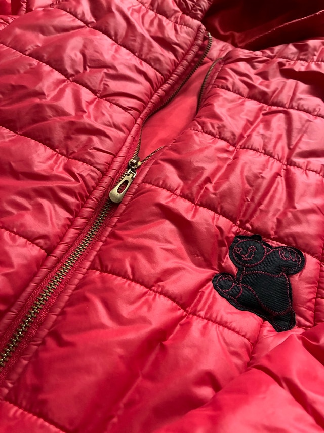 Red Puffer Jacket with Hood Bear Patch - photo 2
