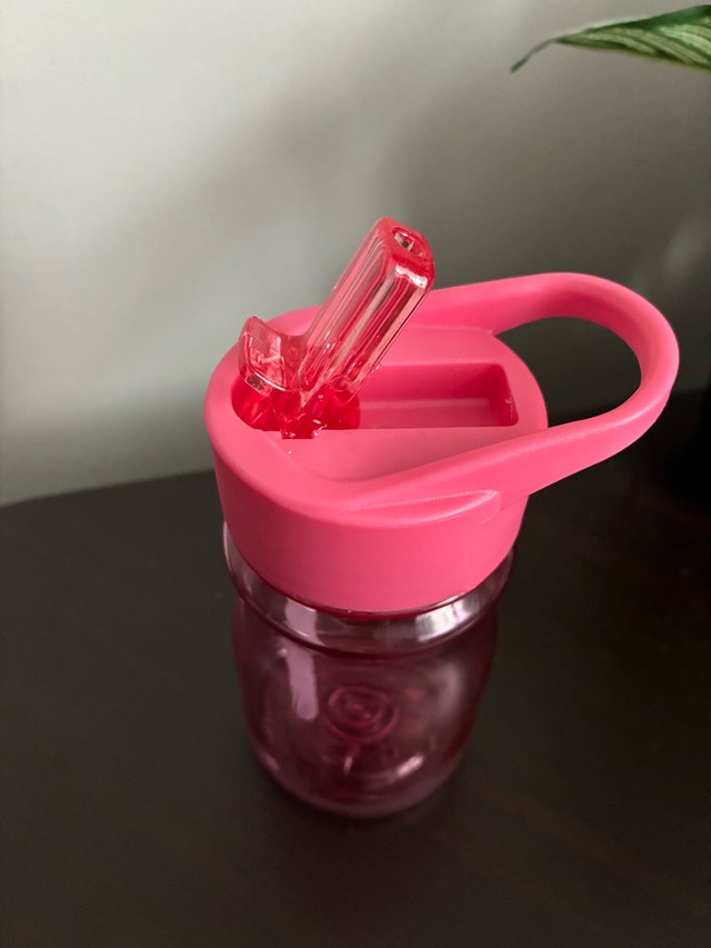 Pink Water Bottle with Straw Flip Top Handle - photo 2