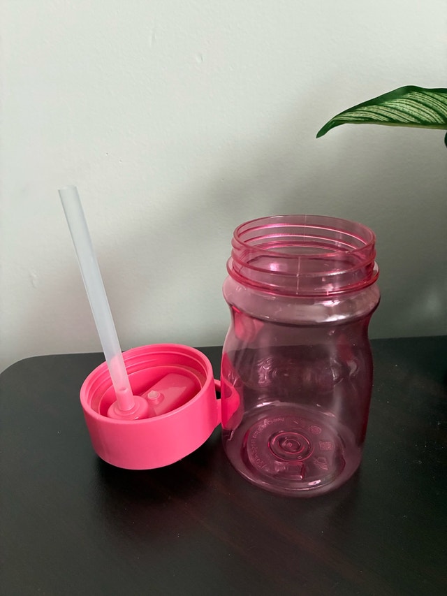 Pink Water Bottle with Straw Flip Top Handle - photo 4