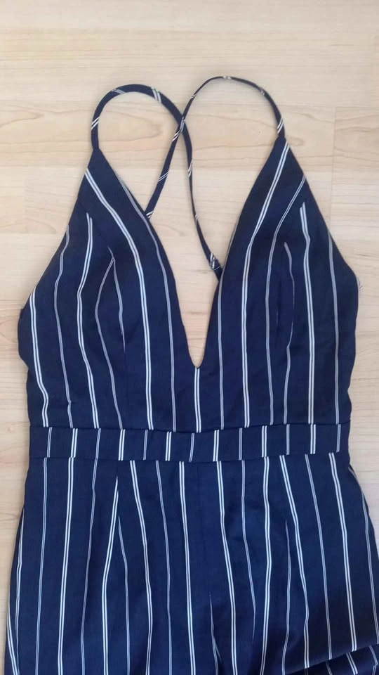 Navy Blue Striped Wide Leg Jumpsuit - photo 2