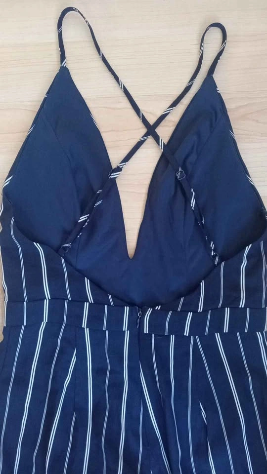 Navy Blue Striped Wide Leg Jumpsuit - photo 3