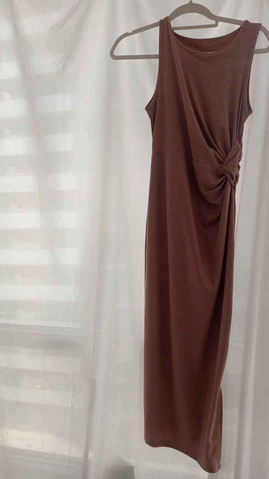 Warm Beige Ribbed Knot Front Maxi Dress Size S or M - photo 5