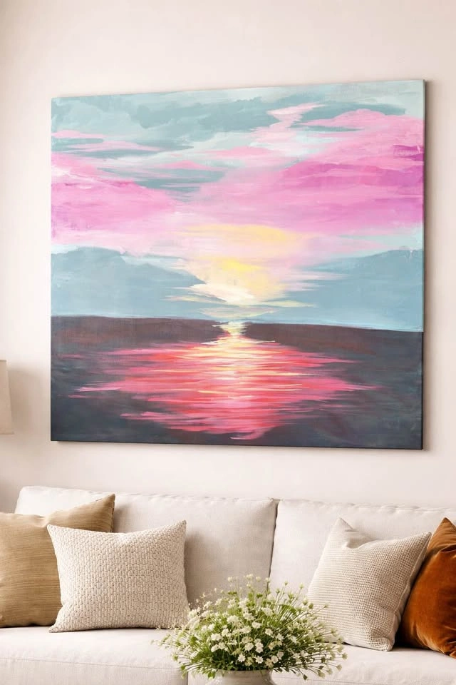 Blush Horizons - 40x40inch Original Painting - photo 2