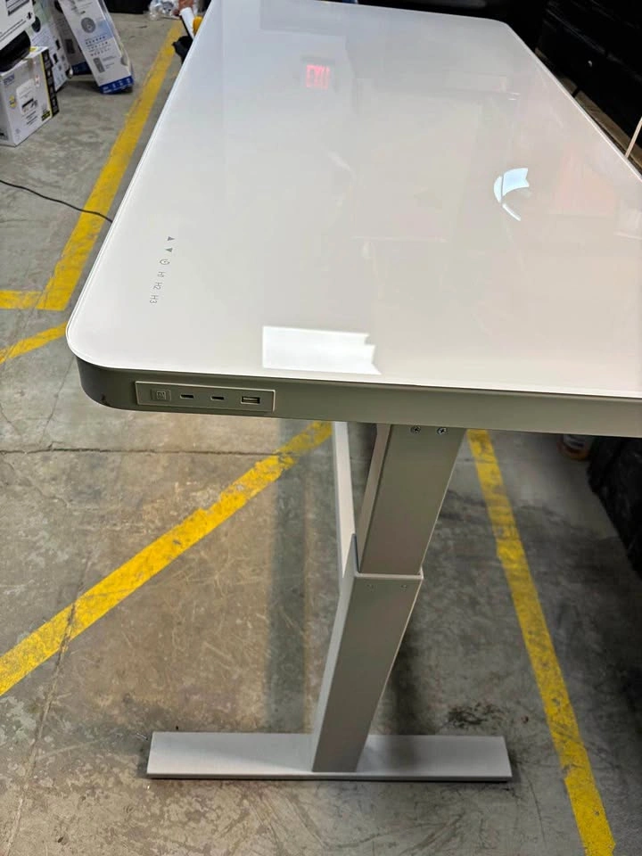 White Glass Top Standing Desk w/ USB Ports