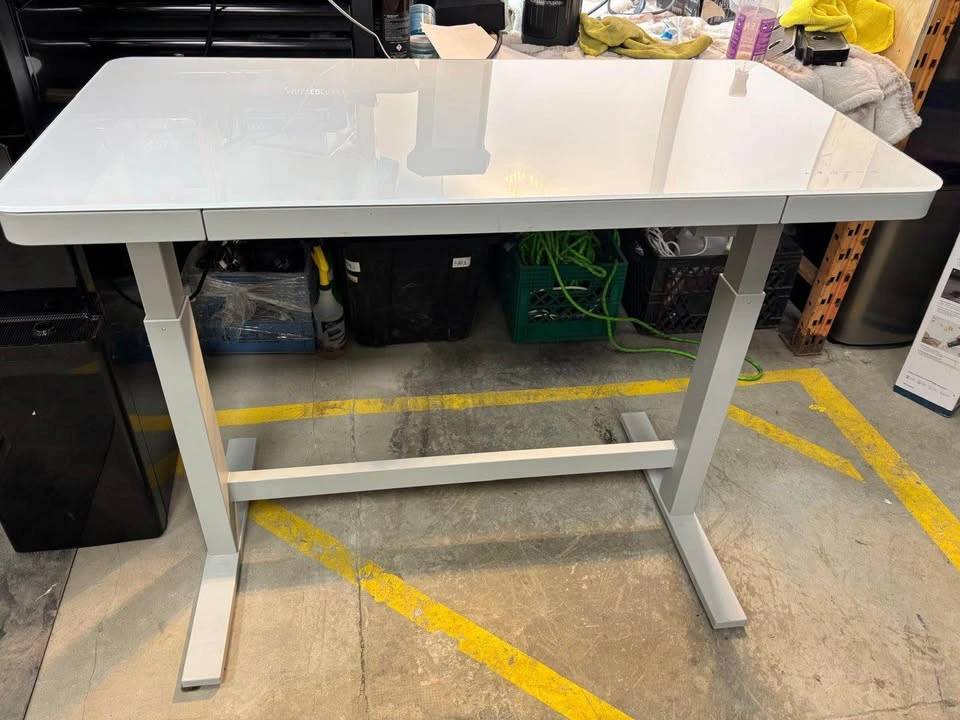 White Glass Top Standing Desk w/ USB Ports - photo 3