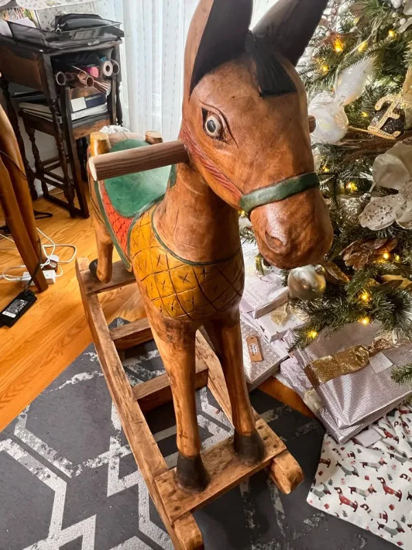 Vintage Handcarved Solid Wood Rocking Horse image indicator(2)