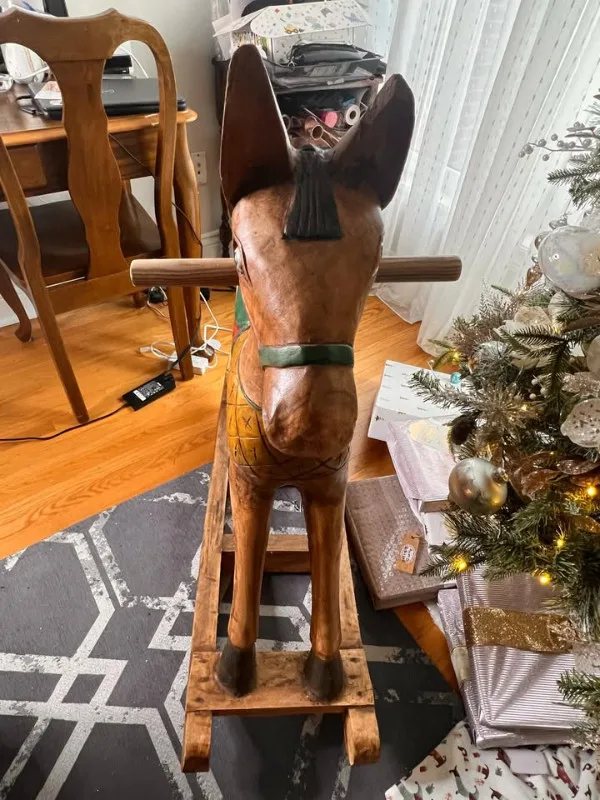 Vintage Handcarved Solid Wood Rocking Horse image indicator(4)