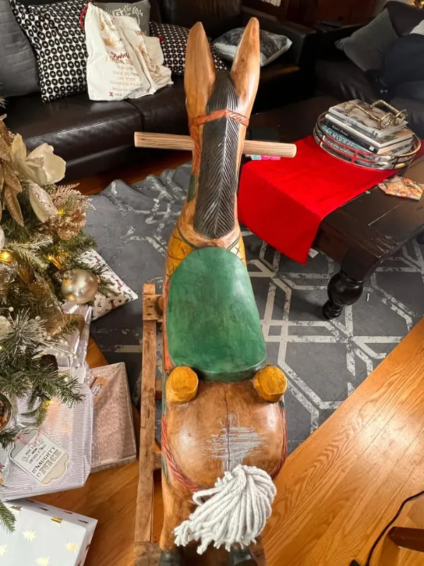 Vintage Handcarved Solid Wood Rocking Horse image indicator(7)