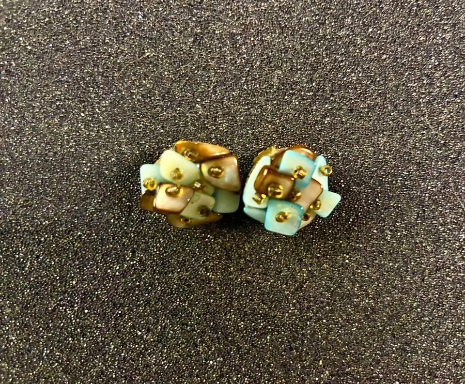 Vintage Colorful Funky Cluster Clip-On Earrings Retro Mod