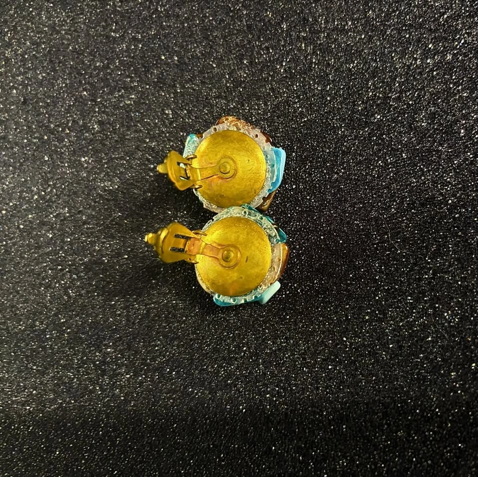 Vintage Colorful Funky Cluster Clip-On Earrings Retro Mod - photo 3
