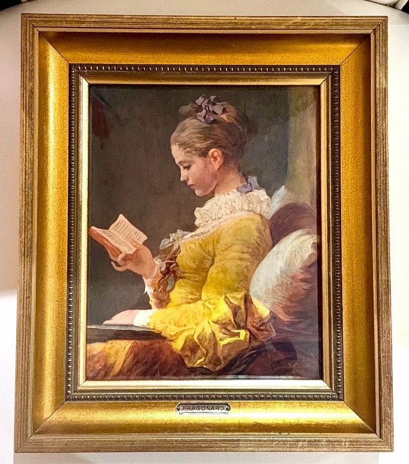 Young Girl Reading Fragonard Print - Gold Leaf Frame