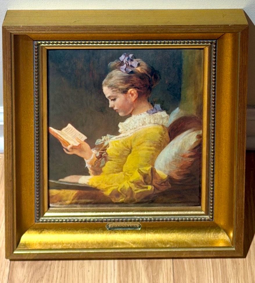 Young Girl Reading Fragonard Print - Gold Leaf Frame - photo 2