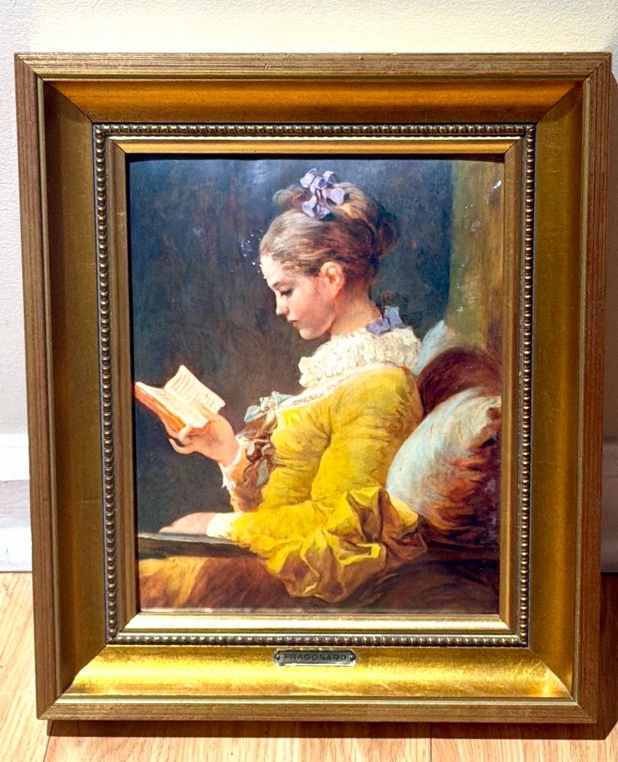 Young Girl Reading Fragonard Print - Gold Leaf Frame - photo 3