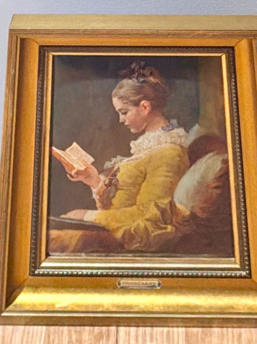 Young Girl Reading Fragonard Print - Gold Leaf Frame - photo 5